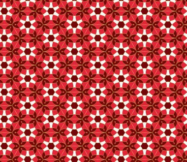 Noel sorunsuz dantel modeli. Geometrik mozaik arka plan kırmızı ve altın çiçek dürbünü. Şark süsleme. Kolay vektör tasarım şablonu için tebrik kartları, kumaş, şal, duvar kağıtları