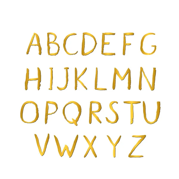 Alfabeto Ouro Desenhado Mão Grunge Letras Douradas Isoladas Branco Sans — Vetor de Stock