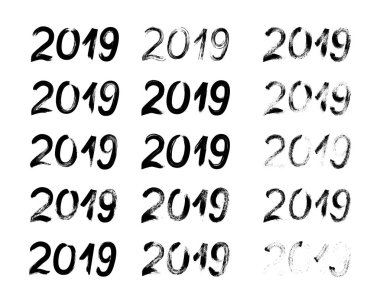 2019 fırça ile çekilen numaralar el. Vektör 15 el writte ayarla