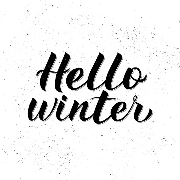 Hallo Winter kalligrafie belettering op wit gestructureerde achtergrond. — Stockvector
