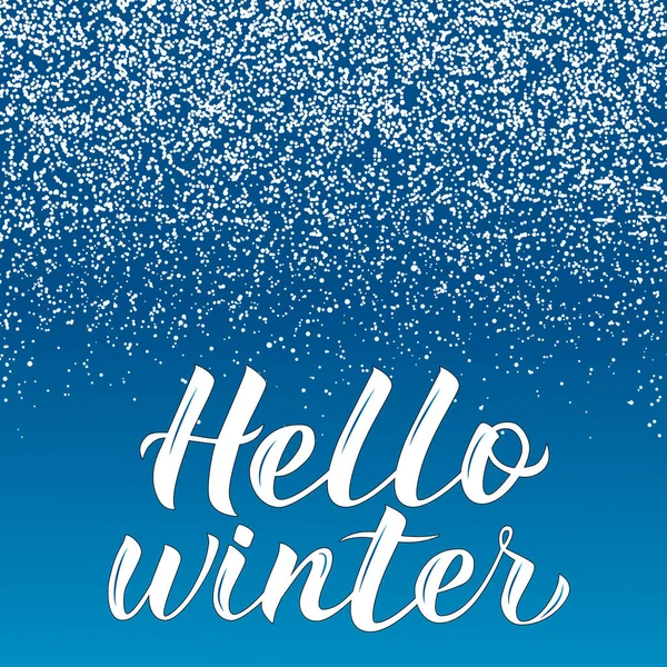 Caligrafia mão lettering Olá Inverno no fundo azul com —  Vetores de Stock