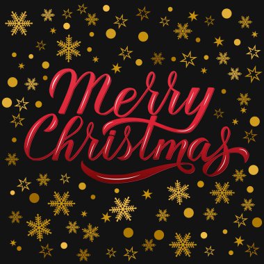 Neşeli Noel tebrik kartı. Altın tatil desen kar taneleri ve nokta ile. Tipografi poster. Senin sanat vektör şablonu düzenlemek kolay.