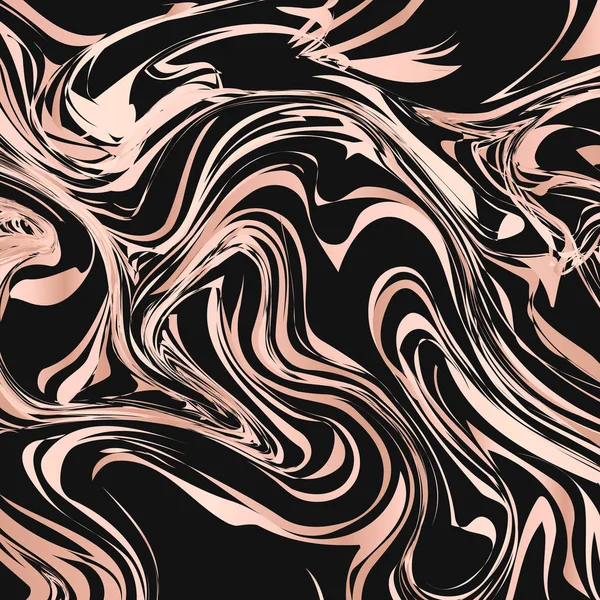 Schwarz Und Roségold Marmor Textur Abstrakten Hintergrund Liquid Flow Effekt — Stockvektor