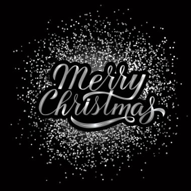 Neşeli Noel hat gümüş dokulu arka plan yazı. 3D el yazı. Tatil parti disko tipografi poster. Vektör çizim. Tasarım projeleri için şablonu düzenlemek kolay. 