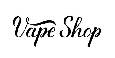 Beyaz arka plan üzerinde yazılı hat vape dükkanı harfler izole el. Vaping mağaza ya da bar için minimalist logo. Vektör çizim. Tasarımınız için şablonu düzenlemek kolay.