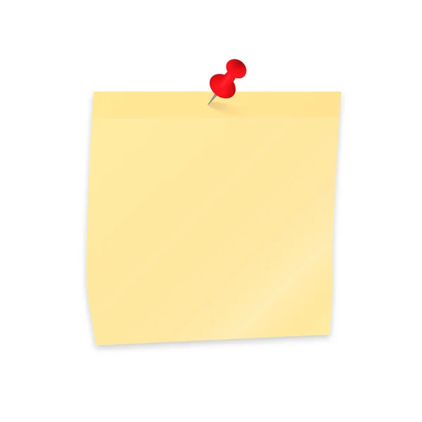 Empty Sticker Pushpin Isolated White Yellow Sticky Note Paper Clipping — Stock Vector