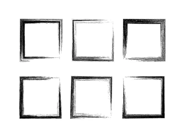 Grunge Square Frames Set Different Hand Drawn Rectangle Borders Pencil — Stock Vector