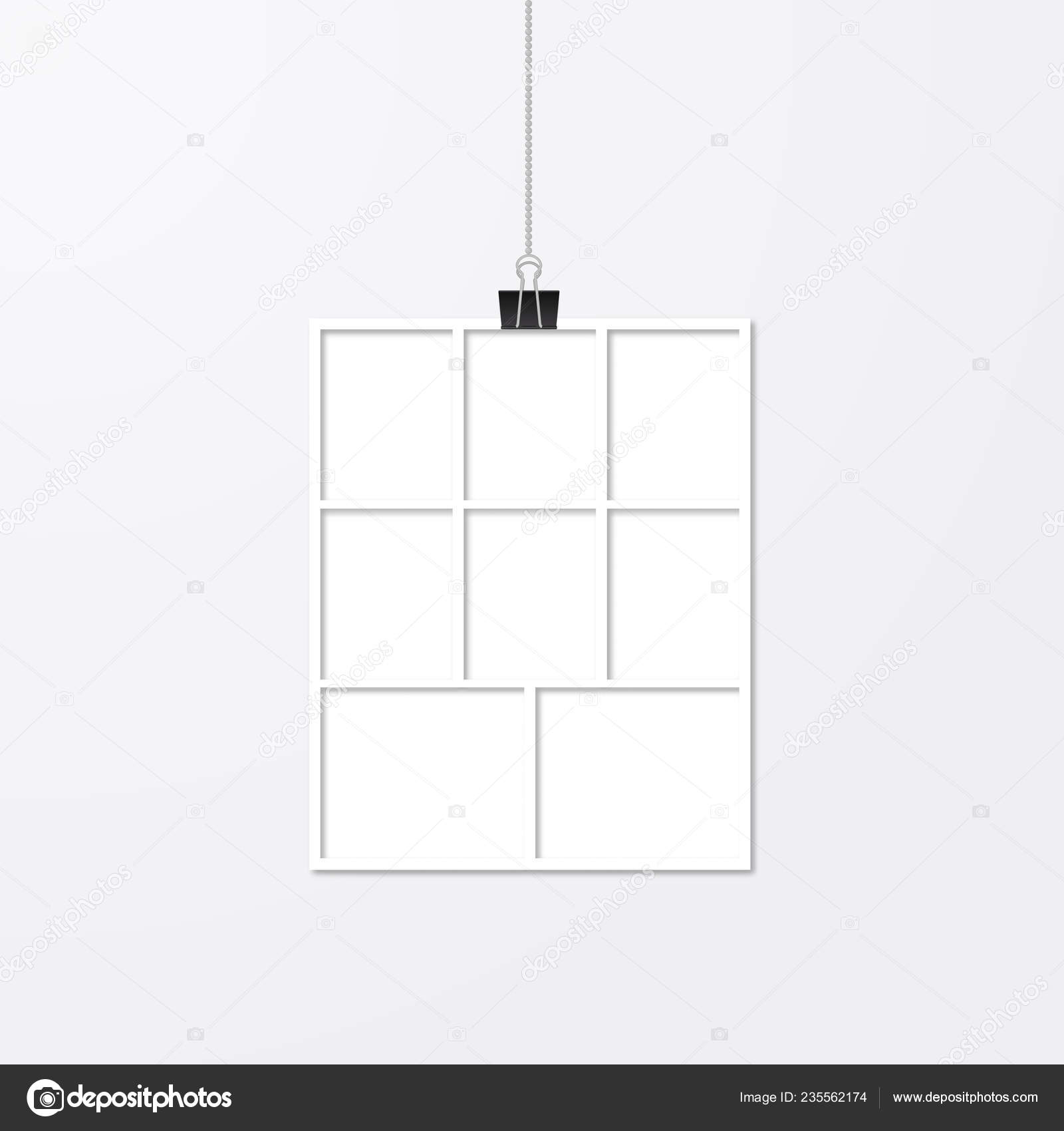 Realistic Vector Frame Hanging Binder Clips White Paper