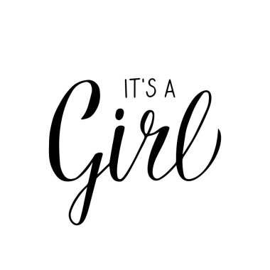 Bir kız hat yazı olduğunu. Kutlama alıntı el fırça ile yazılı. Bebek Hediyeleri Partisi Davetiyesi veya tebrik kartı. Bebek serpin işareti veya afiş. Tasarımınız için şablonu düzenlemek kolay.