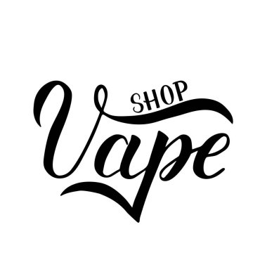 El Beyaz arka plan üzerinde izole Vape dükkanı yazılmış. Hat yazı. Vaping mağaza ya da bar için minimalist logo. Vektör çizim. Tasarımınız için şablonu düzenlemek kolay.