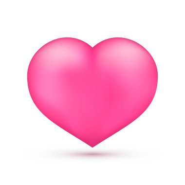 Gerçekçi pembe kalp. Beyaz izole. Sevgililer günü tebrik kartı arka plan. 3D simgesi. Romantik vektör çizim. 