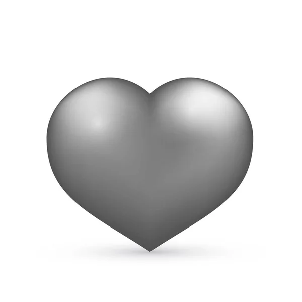 Realistisches Silbernes Herz Isoliert Auf Weiß Valentinstag Grußkarte Hintergrund Symbol — Stockvektor