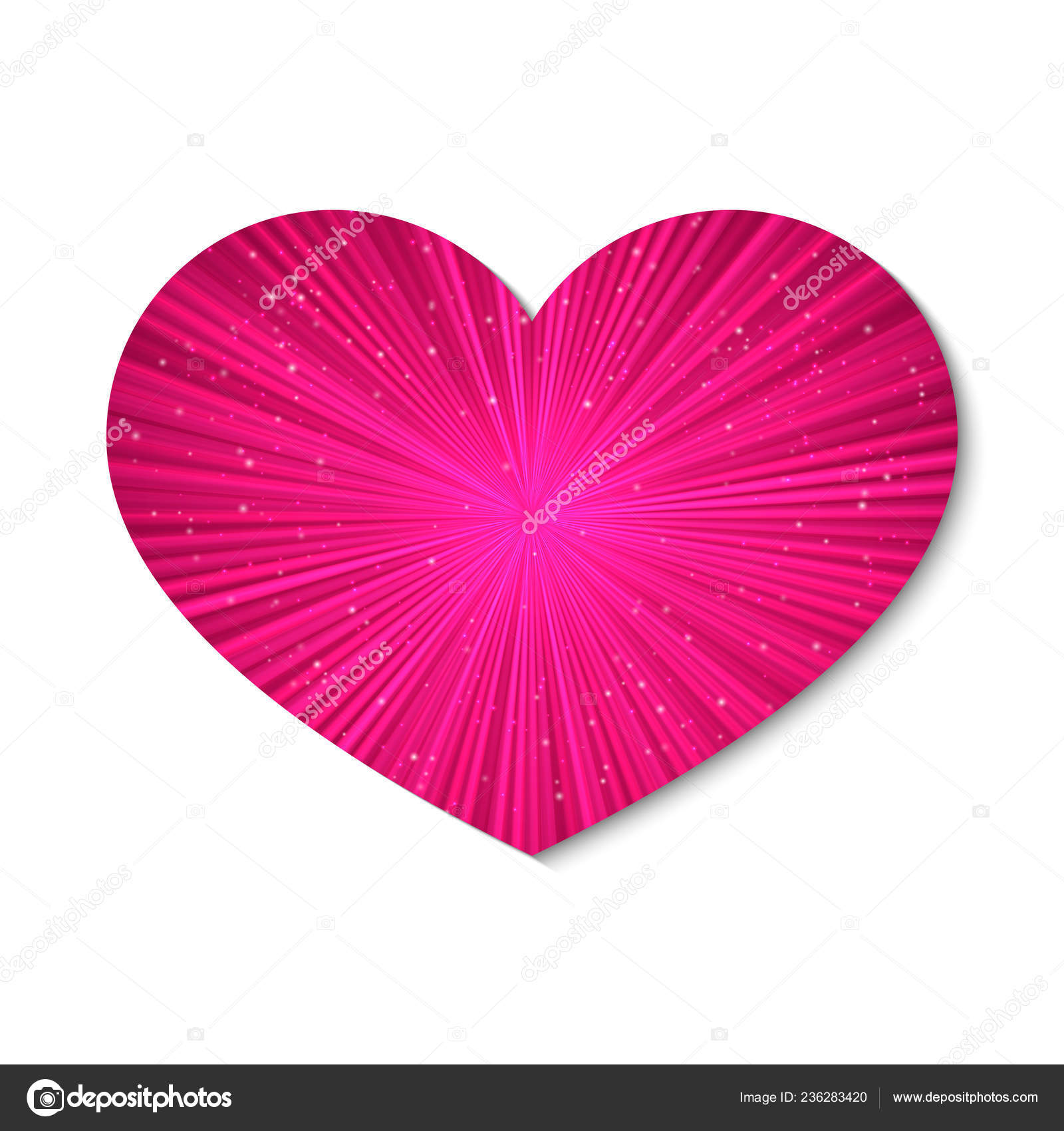 Hot Pink Glowing Heart Rays Light Isolated White Background