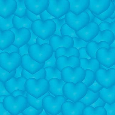 Hafif mavi kalpler 3d arka plan. Sevgililer günü parlak tebrik kartı. Romantik vektör çizim. Kolay tasarım şablonunu düzenlemek 