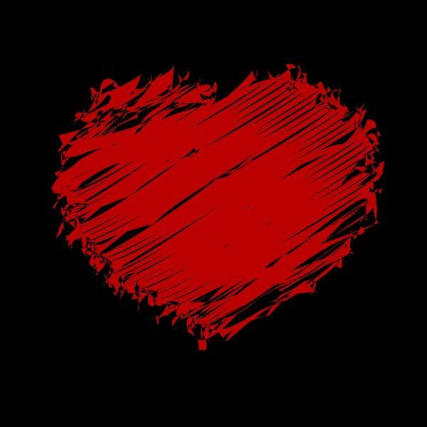 Coração Grunge Vermelho Fundo Preto Símbolo Amor Valentine Dia Ilustração — Vetor de Stock