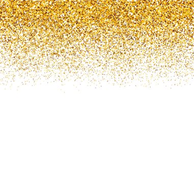 Altın konfeti vektör arka plan. Altın nokta sınır üzerinde beyaz izole düşüyor. Altın glitter doku etkisi. Davetiyeler, kartlar, şablonu düzenlemek kolay Kırtasiye vb düğün süslemeleri, parti.