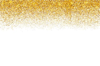 Düşen altın konfeti sınır üzerinde beyaz izole. Altın nokta vektör arka plan toz. Altın glitter doku etkisi. Davetiyeler, kartlar, şablonu düzenlemek kolay ileti örneği düğün süslemeleri, parti.