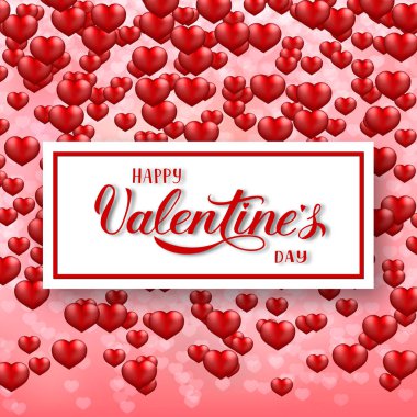 Sevgililer günü tebrik kartı. Mutlu sevgililer günü hat yazı 3d uçan Kalp balonlar ile pembe arka plan üzerinde ver. Kolay vektör yeni yıl eğlencesi daveti, şablonu düzenlemek el ilanı