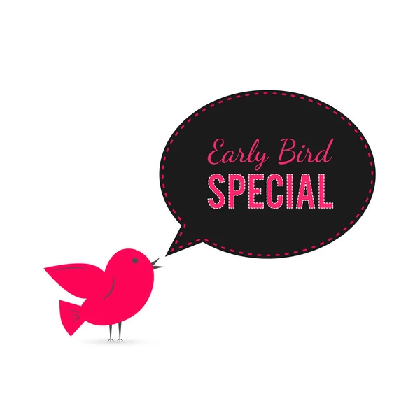 Early Bird Special Offer Banner Cute Cartoon Bird Speech Bubble — Stock Vector