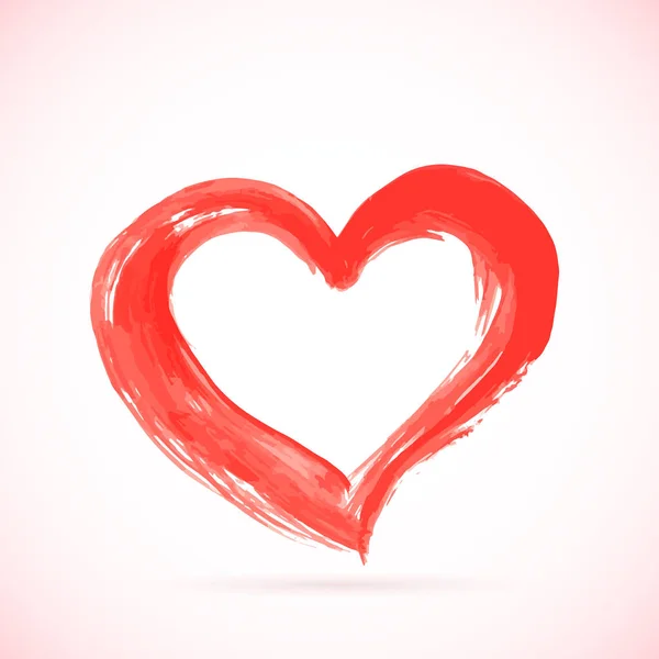 Красное Сердце Теневой Рукой Окрашенной Кистью Измельченная Фактурная Форма Сердца — стоковый вектор