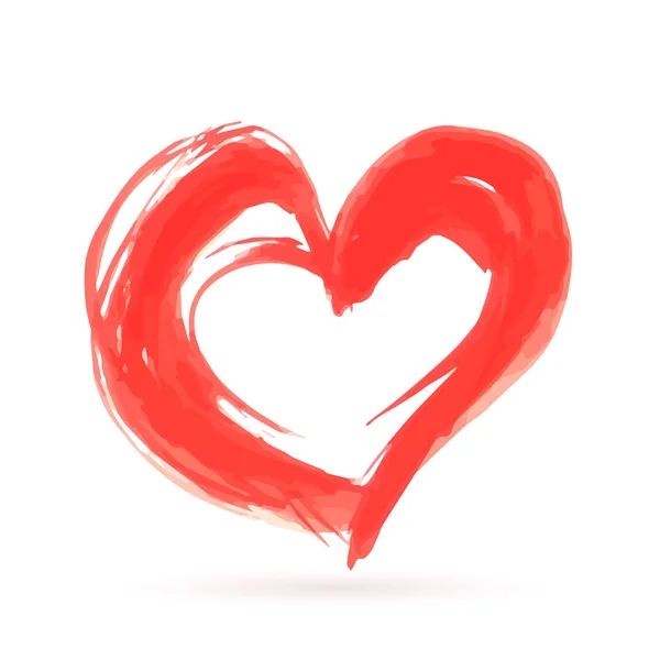 Coração Vermelho Pintado Mão Efeito Pintura Aquarela Acrílica Escove Forma — Vetor de Stock