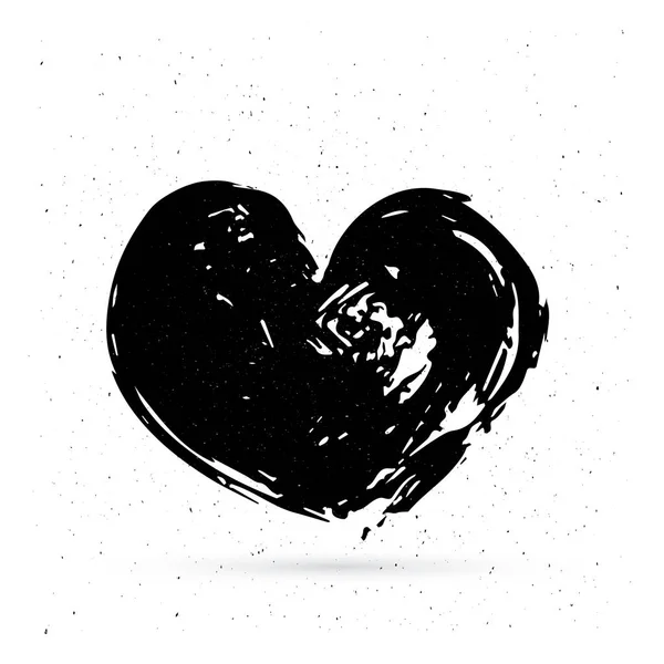 Main Noie Cœur Pinceau Texturé Noir Taches Coeur Encre Panneau — Image vectorielle