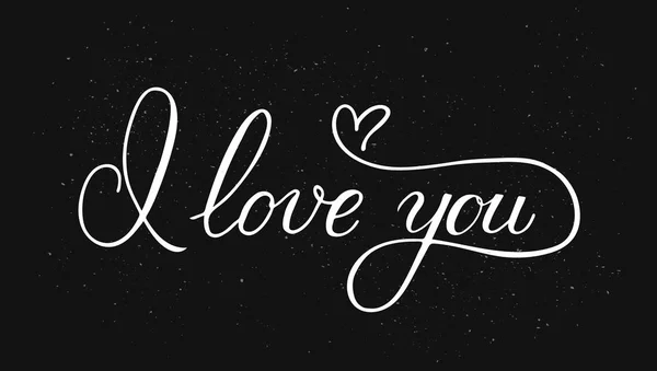 Love You Calligraphy Hand Lettering Heart Black Background Valentines Day — Stock Vector