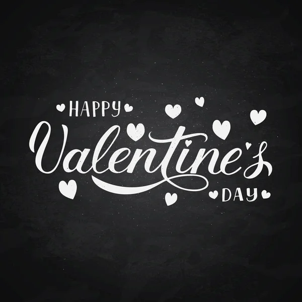 Feliz Día San Valentín Caligrafía Letras Fondo Pizarra Cartel Celebración — Vector de stock
