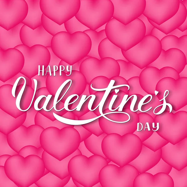 Feliz Día San Valentín Caligrafía Letras Mano Sobre Fondo Rosa — Vector de stock