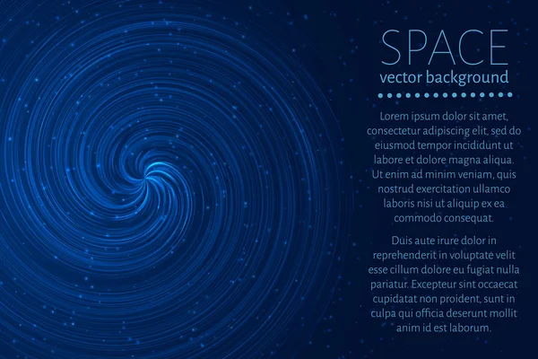 暗い青色の波状の領域の背景 サンプル テキスト付きのスパイラル宇宙バナーに輝く 未来的なベクター イラストです 簡単にあなたの作品のデザイン テンプレートを編集するには — ストックベクタ