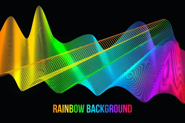 Colorful Bright Wavy Lines Dark Background Abstract Rainbow Wave Backdrop — Stock Vector