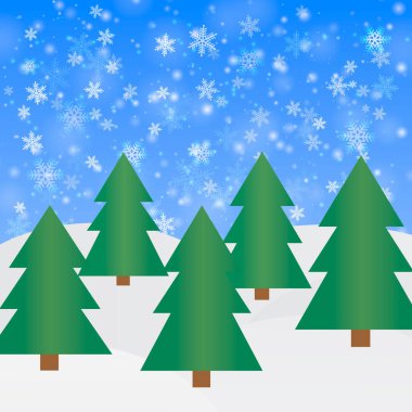 Kış orman çam ağaçları ve kar yağışı ile. Vektör çizim.