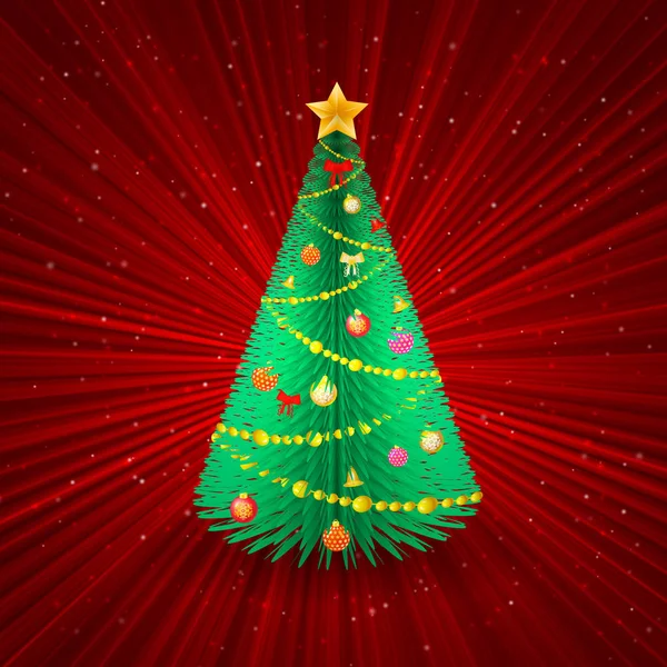 Albero Natale Sfondo Rosso Astratto Illustrazione Vettoriale Vacanze — Vettoriale Stock