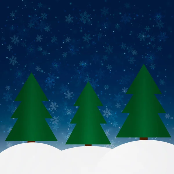Floresta Inverno Com Abetos Nevasca Noite Ilustração Vetorial — Vetor de Stock