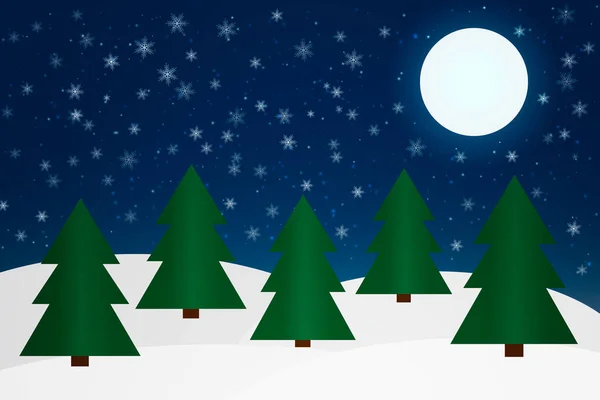 Floresta Inverno Com Abetos Luar Noite Ilustração Vetorial — Vetor de Stock