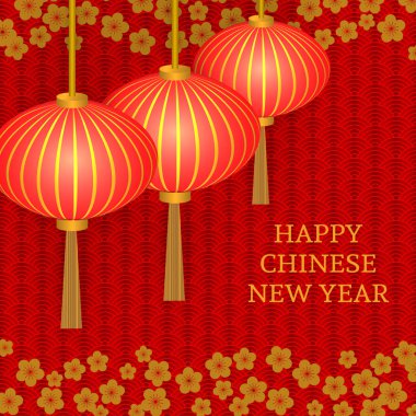 Çin yeni yılı vektör çizim geleneksel fenerler ve kiraz çiçeği. Tasarım projeleri için tasarım şablonu düzenlemek kolay. Tebrik kartları, arka planlar, davetiyeler vb kullanılabilir.