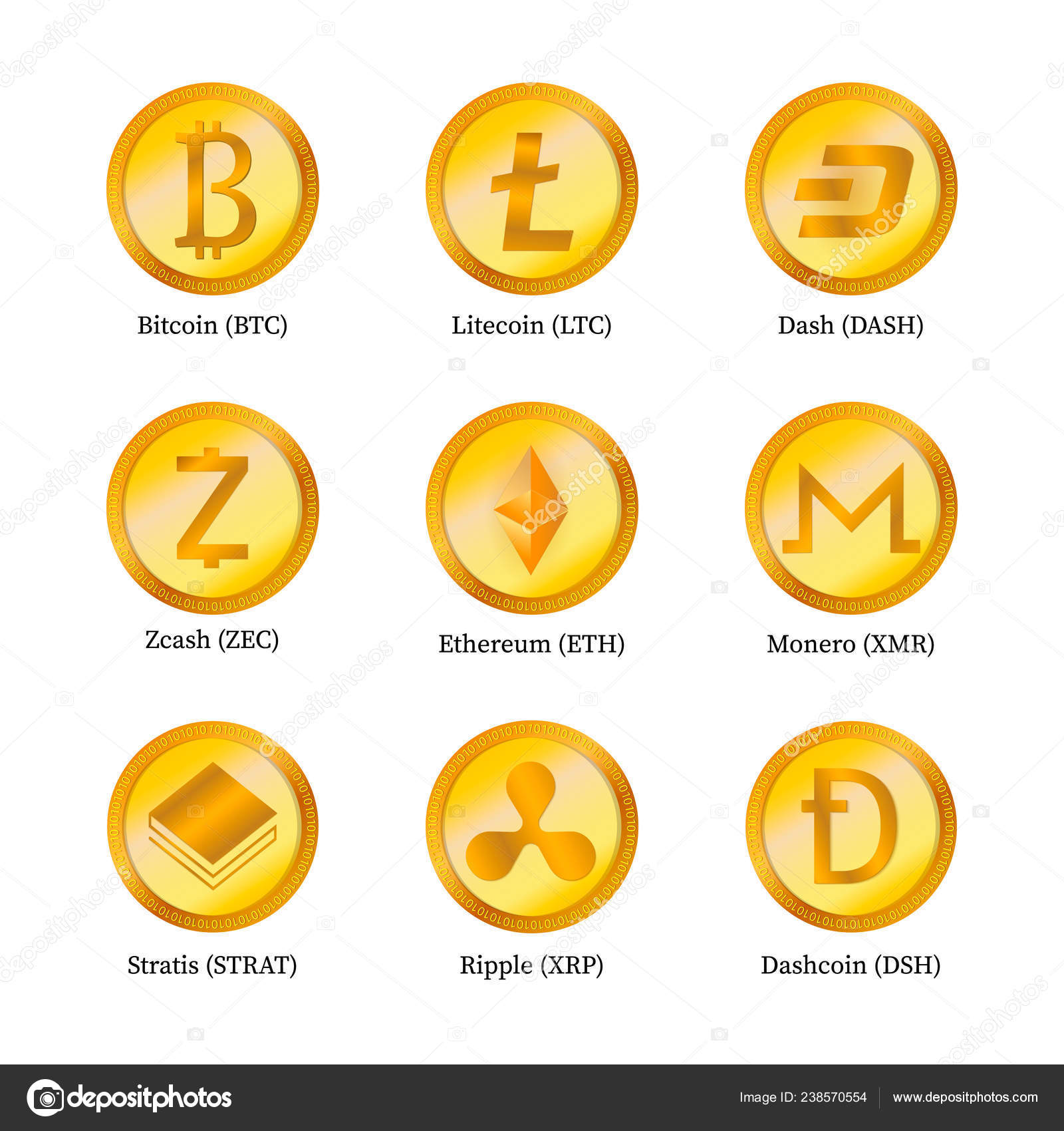 Set Nine Crypto Currency Icons Isolated White Digital Currency Virtual  Stock Vector by ©designergraphic84 238570554