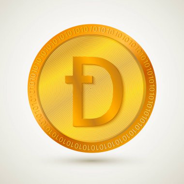Realistic gold Dashcoin icon. Cryptocurrency.  Digital currency. Virtual money. Golden coins. Blockchain technology. Easy to use vector element of design for websites, social media, apps, etc.
