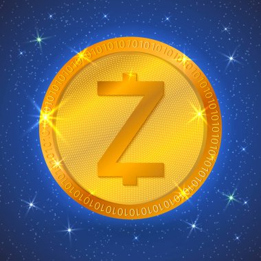 Uzayda gerçekçi altın zcash simgesi. Cryptocurrency. Dijital para. Sanal para. Altın sikke. Blockchain teknoloji. İş projeleri için kullanımı kolay tasarım şablonu.