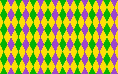 Geleneksel Mardi Gras seamless modeli. Yeşil, mor ve sarı geometrik vektör arka plan. Tasarım projeleri için tasarım şablonu düzenlemek kolay.