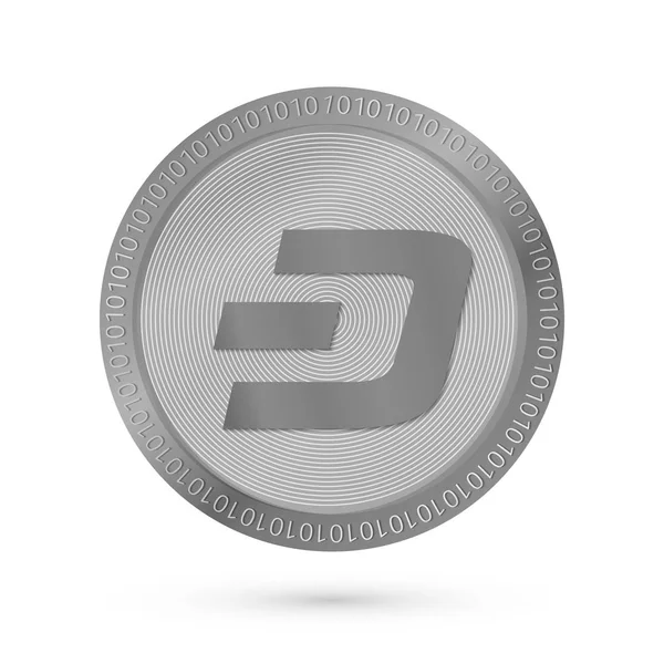 Icono Realista Plata Dash Aislado Blanco Minería Moneda Digital Criptomoneda — Vector de stock