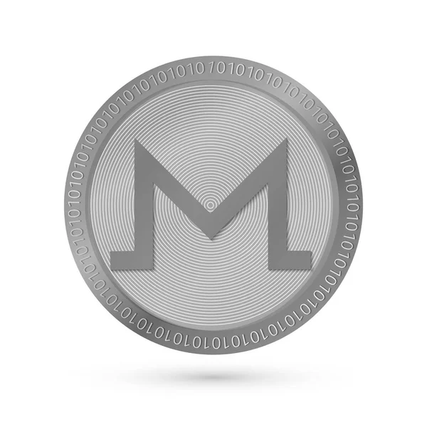 Icono Realista Plata Monero Aislado Blanco Minería Moneda Digital Criptomoneda — Vector de stock