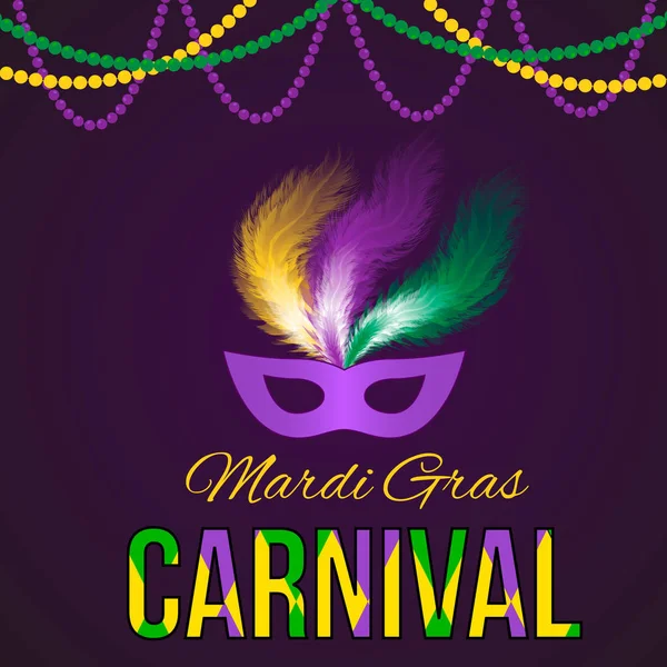 Carnaval Mardi Gras Ilustração Vetorial Com Máscara Sobre Fundo Escuro — Vetor de Stock