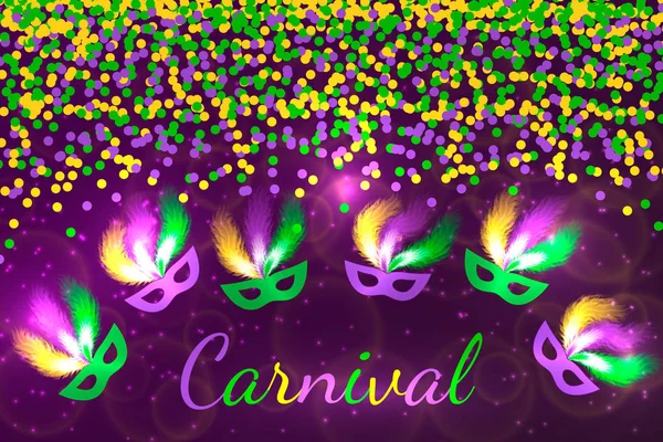 Carnaval Mardi Gras Ilustração Vetorial Com Máscara Sobre Fundo Escuro — Vetor de Stock