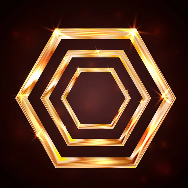 Hexagonal Dorado Brillante Sobre Fondo Oscuro Ilustración Vectores Oro Plantilla — Vector de stock