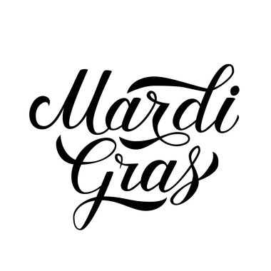 Mardi Gras hat yazı üzerine beyaz izole ver. Yağ veya Shrove Salı işareti. Yeni Orlean geleneksel karnaval