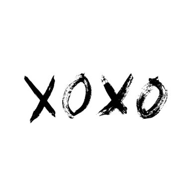 XOXO hand written phrase isolated on white background. Grunge Hugs and kisses sign. Expressive lettering XO. Easy to edit template for Valentines day greeting card, banner, poster, flyer, postcard clipart