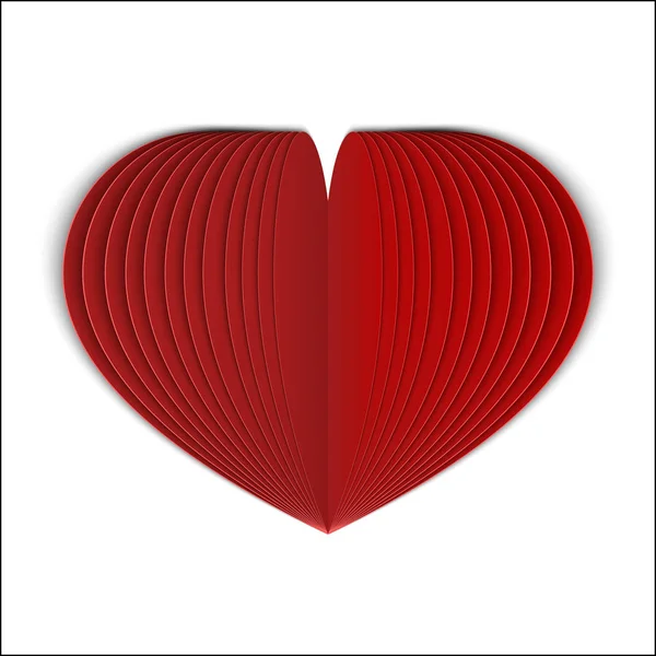 Papír Szív Elszigetelt Fehér Valósághű Hajtogatott Piros Szív Szimbólum Szeretet — Stock Vector