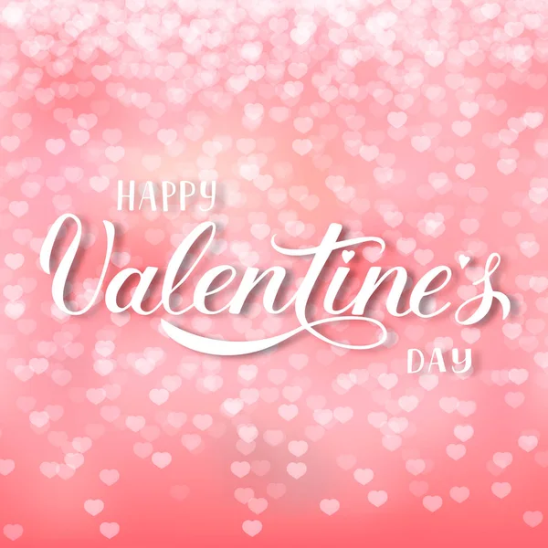 Valentinstag Grußkarte Glückliche Valentinstag Kalligraphie Hand Schriftzug Auf Weichem Rosa — Stockvektor