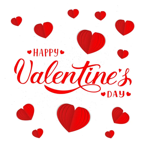 Feliz Día San Valentín Banner Con Caligrafía Letras Mano Corazones — Vector de stock